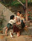 Emile Munier Canvas Paintings - Playing with the Kittens